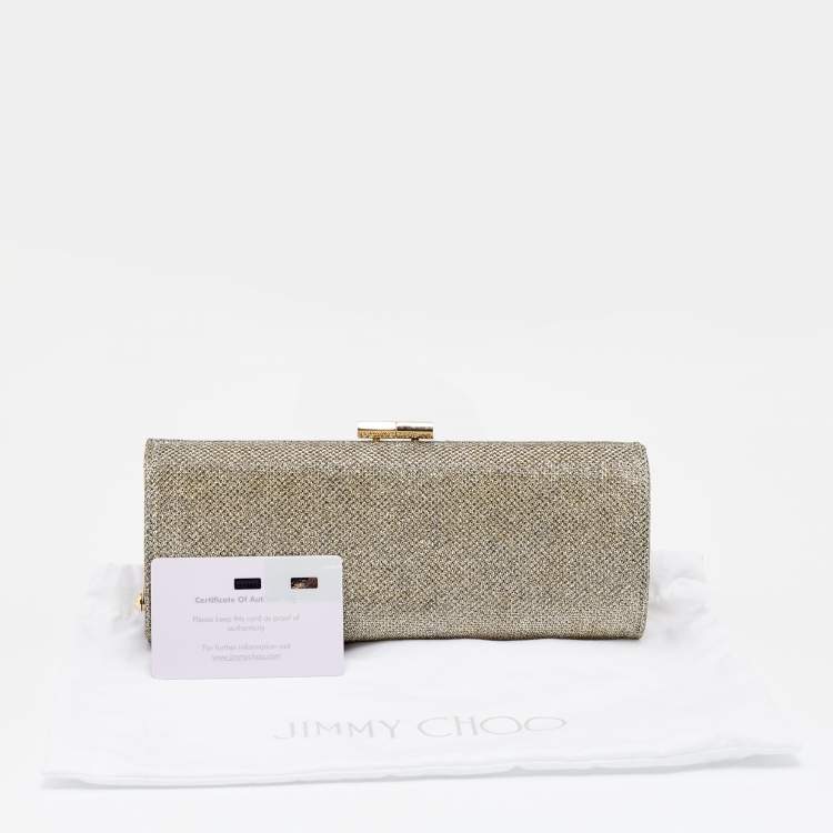 Pre Owned Jimmy Choo Metallic Gold Glitter Fabric Tube Clutch