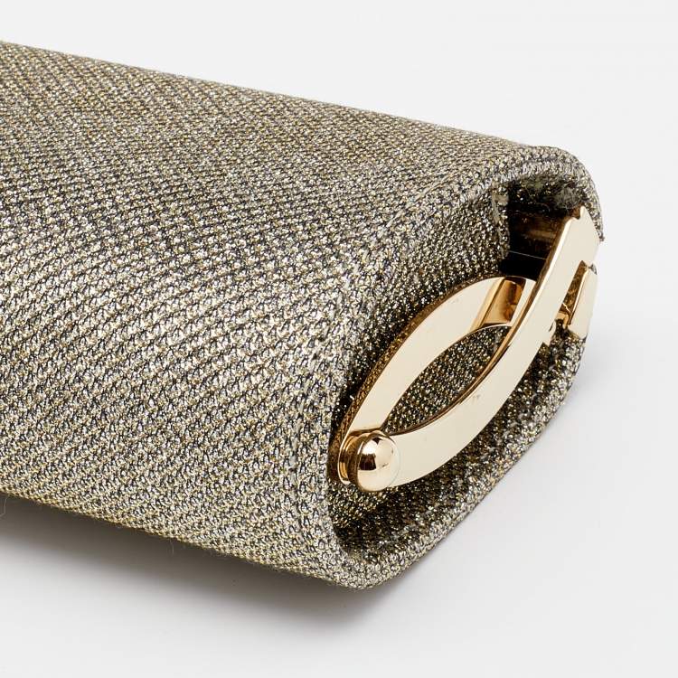 Pre Owned Jimmy Choo Metallic Gold Glitter Fabric Tube Clutch