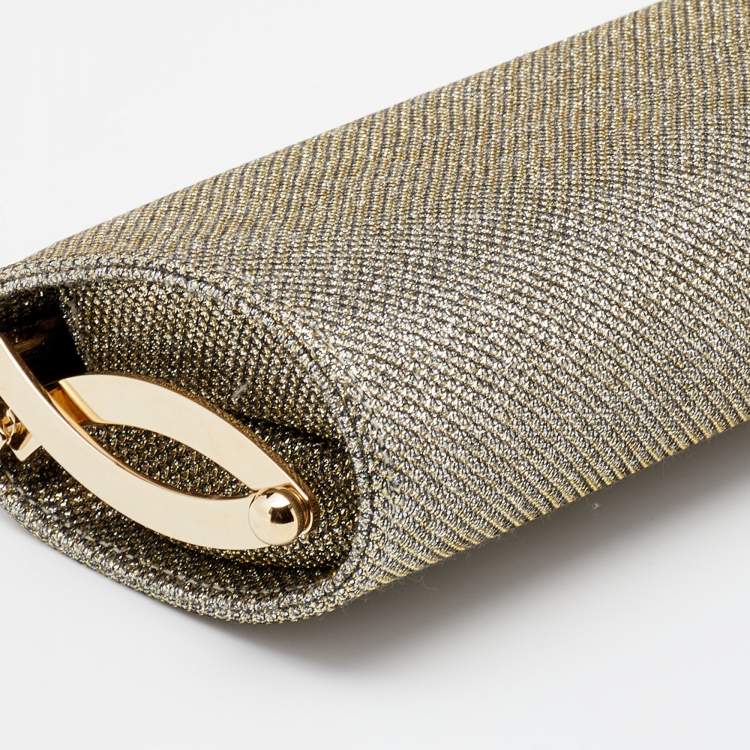 Pre Owned Jimmy Choo Metallic Gold Glitter Fabric Tube Clutch