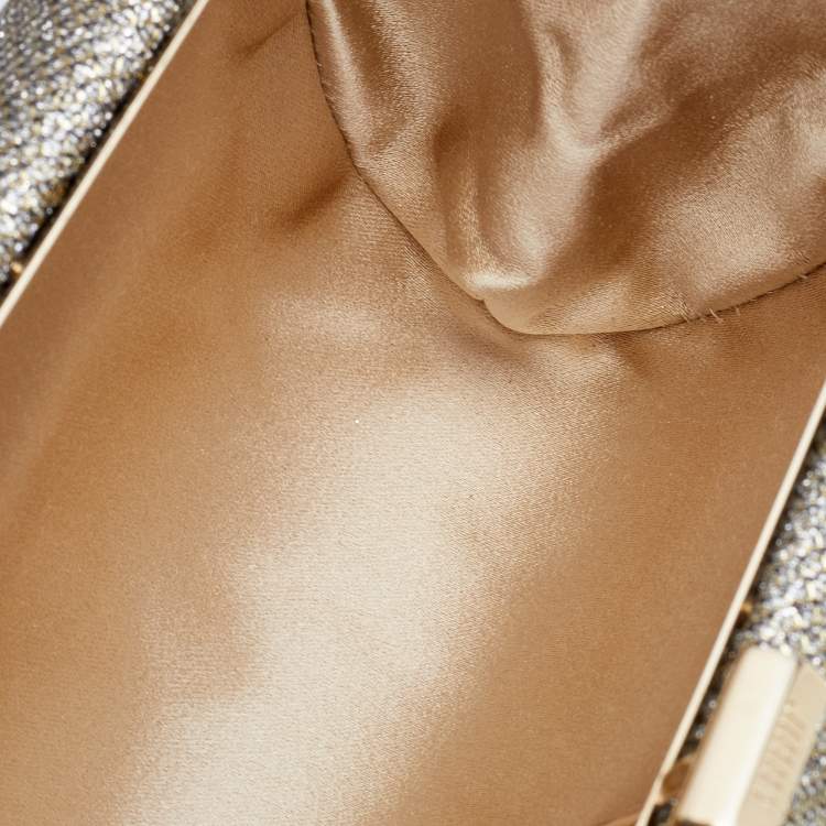 Pre Owned Jimmy Choo Metallic Gold Glitter Fabric Tube Clutch