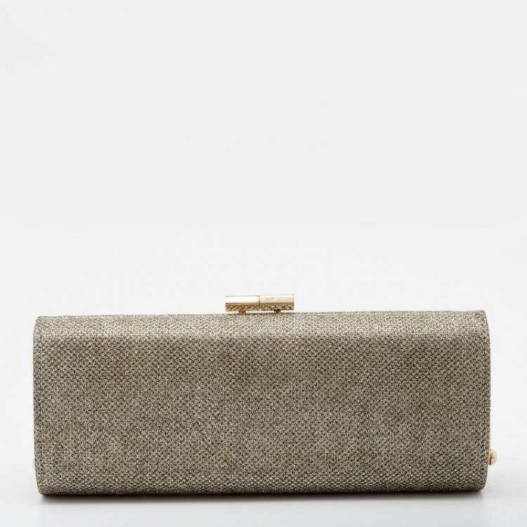 Pre Owned Jimmy Choo Metallic Gold Glitter Fabric Tube Clutch