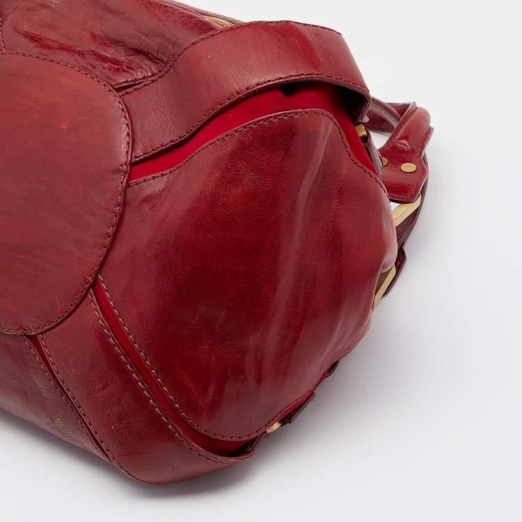 Pre Owned Jimmy Choo Red Leather And Suede Mahala Bag