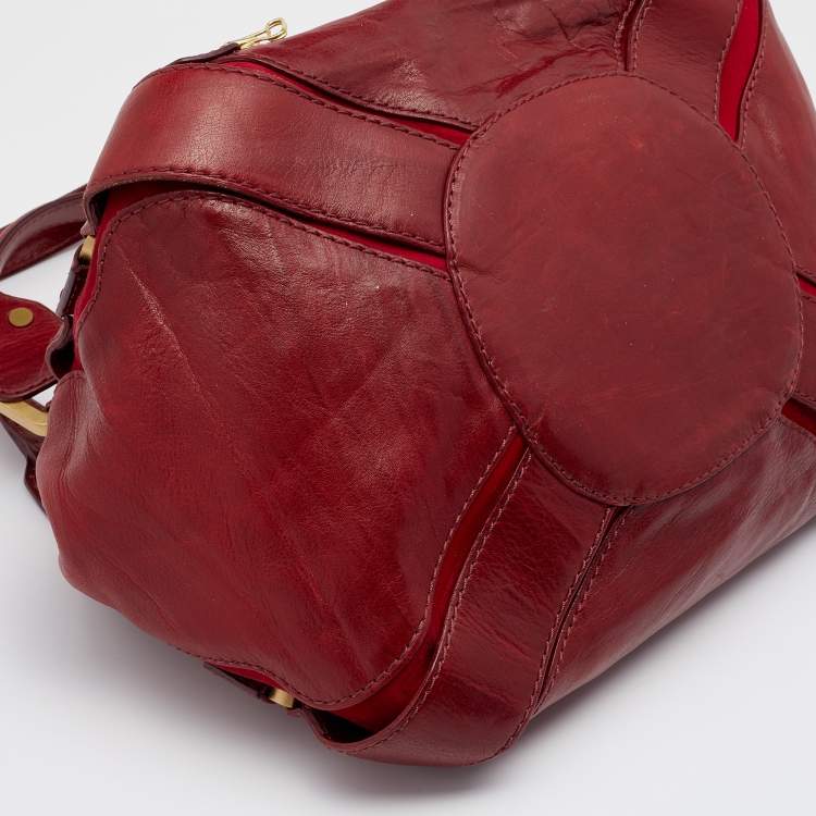 Pre Owned Jimmy Choo Red Leather And Suede Mahala Bag