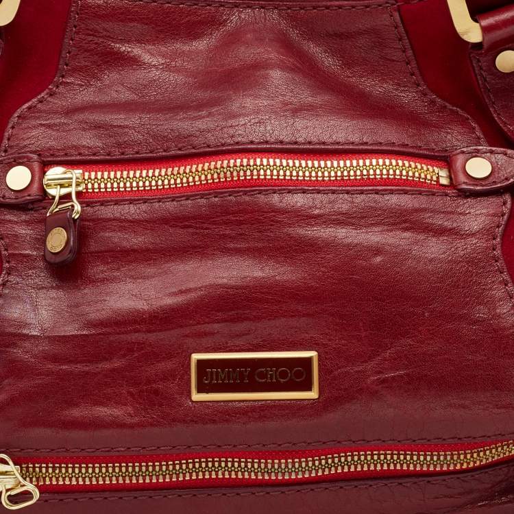 Pre Owned Jimmy Choo Red Leather And Suede Mahala Bag