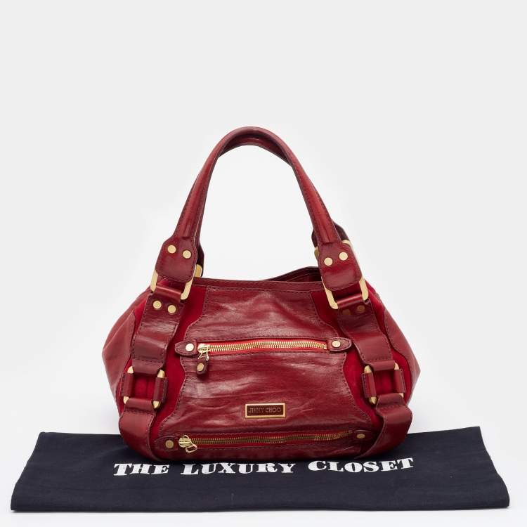 Pre Owned Jimmy Choo Red Leather And Suede Mahala Bag