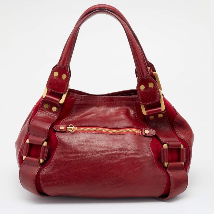 Pre Owned Jimmy Choo Red Leather And Suede Mahala Bag