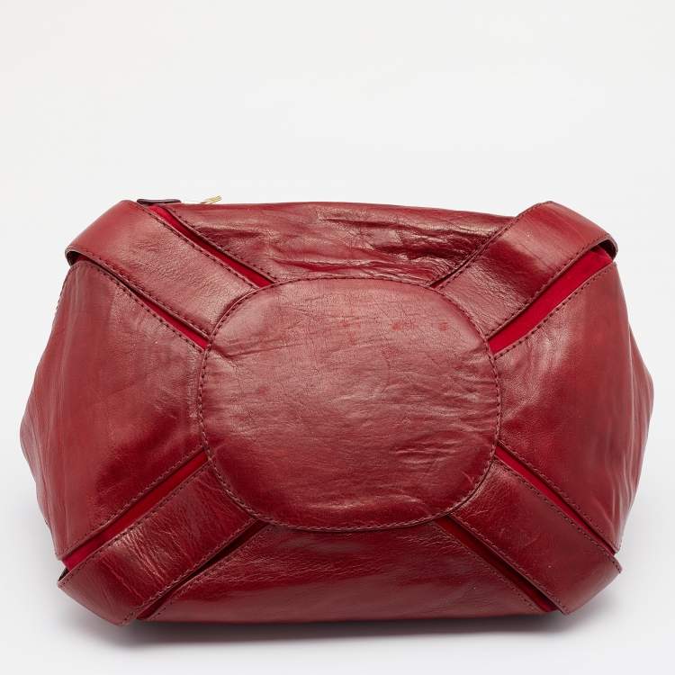 Pre Owned Jimmy Choo Red Leather And Suede Mahala Bag