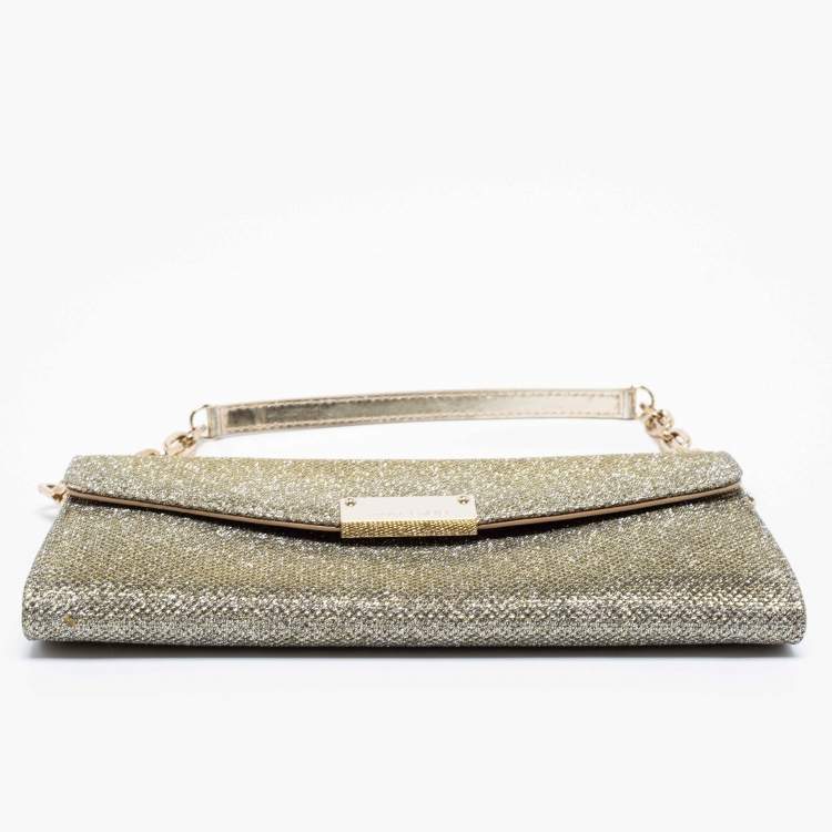 Pre Owned Jimmy Choo Gold/Silver Glitter Riane Clutch Bag