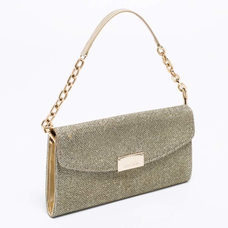 Pre Owned Jimmy Choo Gold/Silver Glitter Riane Clutch Bag