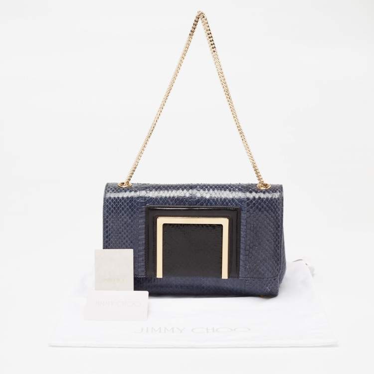 Pre Owned Jimmy Choo Blue/Black Snakeskin and Leather Trim Alba Shoulder Bag