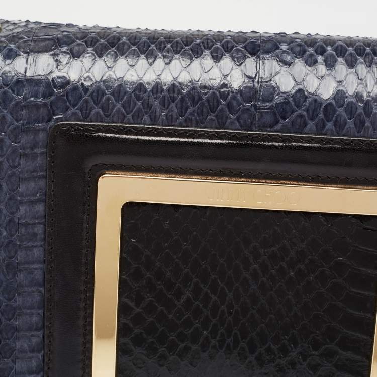 Pre Owned Jimmy Choo Blue/Black Snakeskin and Leather Trim Alba Shoulder Bag