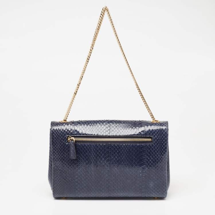 Pre Owned Jimmy Choo Blue/Black Snakeskin and Leather Trim Alba Shoulder Bag