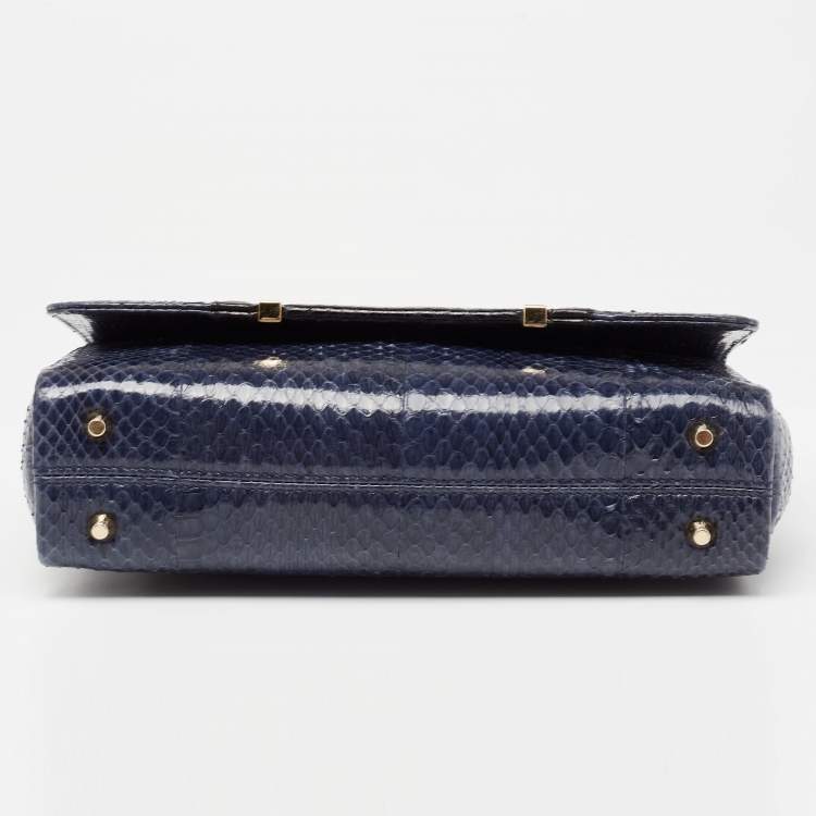 Pre Owned Jimmy Choo Blue/Black Snakeskin and Leather Trim Alba Shoulder Bag