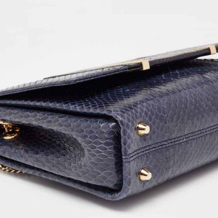 Pre Owned Jimmy Choo Blue/Black Snakeskin and Leather Trim Alba Shoulder Bag