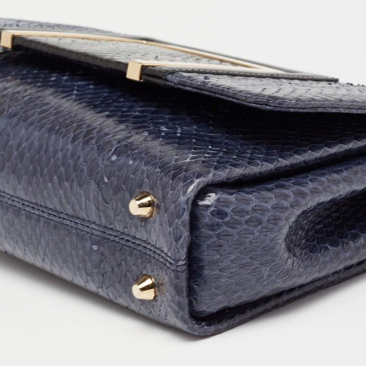 Pre Owned Jimmy Choo Blue/Black Snakeskin and Leather Trim Alba Shoulder Bag