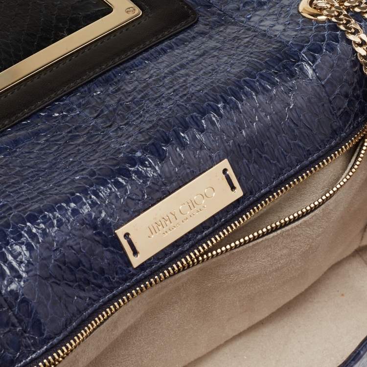 Pre Owned Jimmy Choo Blue/Black Snakeskin and Leather Trim Alba Shoulder Bag