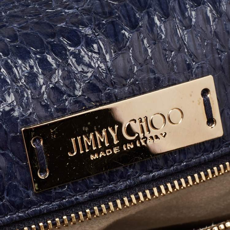 Pre Owned Jimmy Choo Blue/Black Snakeskin and Leather Trim Alba Shoulder Bag
