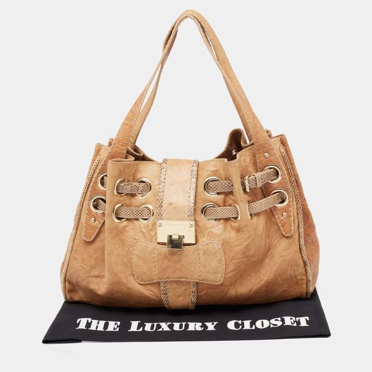 Pre Owned Jimmy Choo Brown Leather and Snakeskin Ramona Shoulder Bag