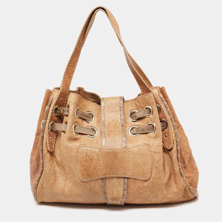 Pre Owned Jimmy Choo Brown Leather and Snakeskin Ramona Shoulder Bag