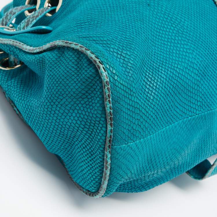 Pre Owned Jimmy Choo Turquoise Embossed Suede and Snakeskin Trim Riki Tote