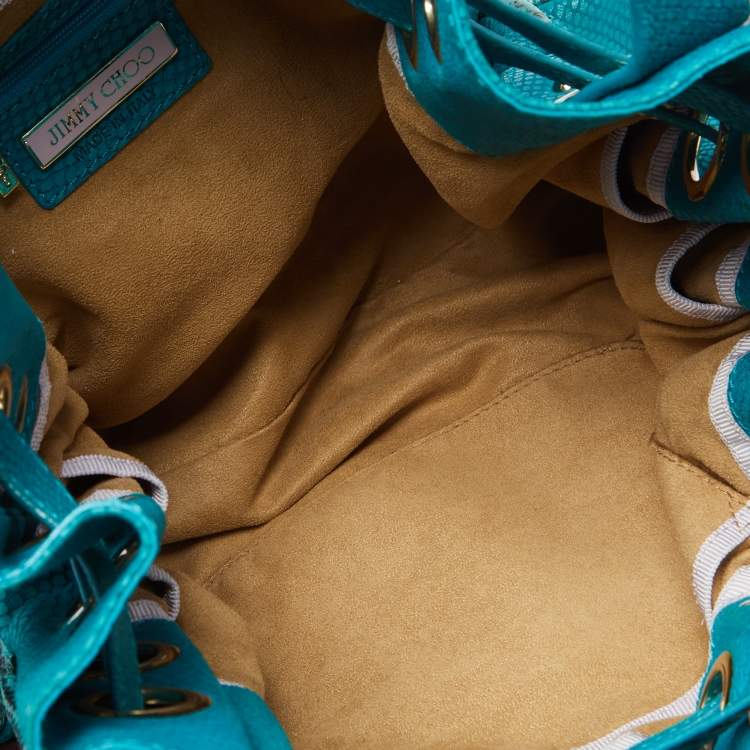 Pre Owned Jimmy Choo Turquoise Embossed Suede and Snakeskin Trim Riki Tote