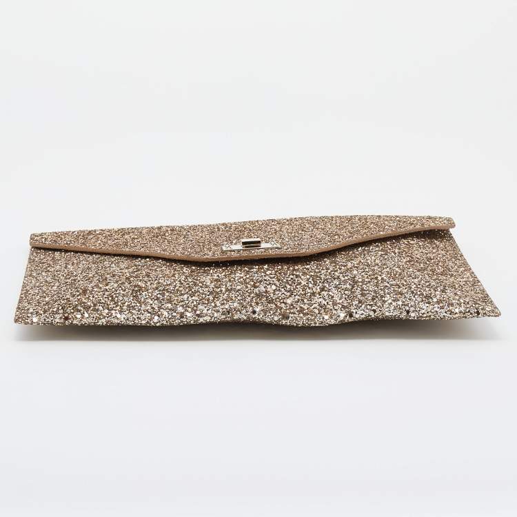 مملوكة مسبقًا Jimmy Choo Metallic Gold Glitter Rosetta Clutch