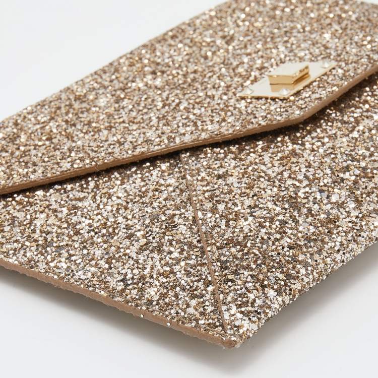 مملوكة مسبقًا Jimmy Choo Metallic Gold Glitter Rosetta Clutch