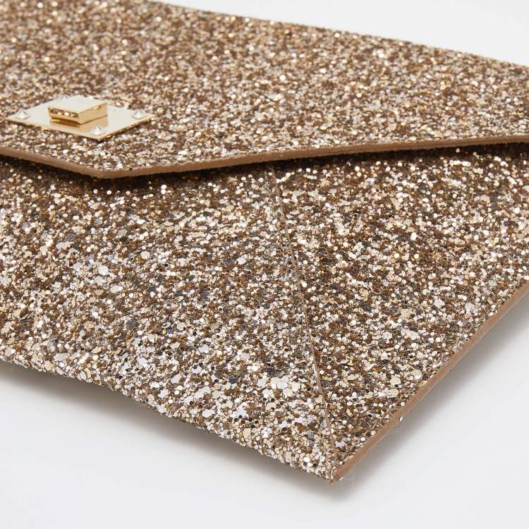 مملوكة مسبقًا Jimmy Choo Metallic Gold Glitter Rosetta Clutch