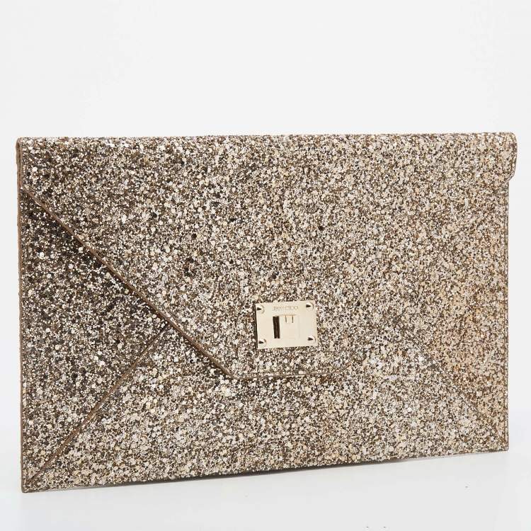 مملوكة مسبقًا Jimmy Choo Metallic Gold Glitter Rosetta Clutch