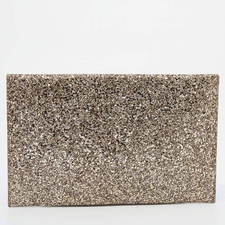 مملوكة مسبقًا Jimmy Choo Metallic Gold Glitter Rosetta Clutch