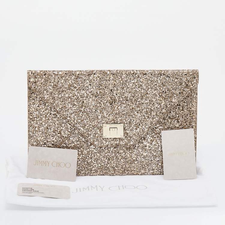 مملوكة مسبقًا Jimmy Choo Metallic Gold Glitter Rosetta Clutch