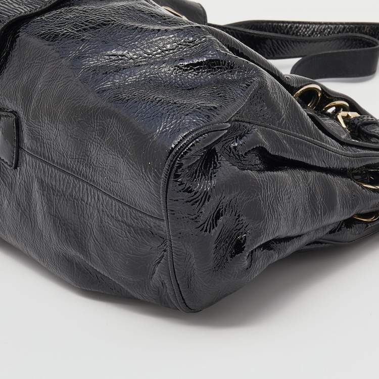 Pre Owned Jimmy Choo Black Crinkled Patent Leather Large Riki Tote Bag