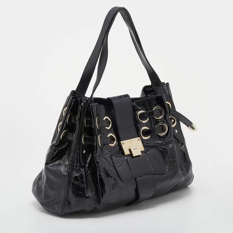 Pre Owned Jimmy Choo Black Crinkled Patent Leather Large Riki Tote Bag
