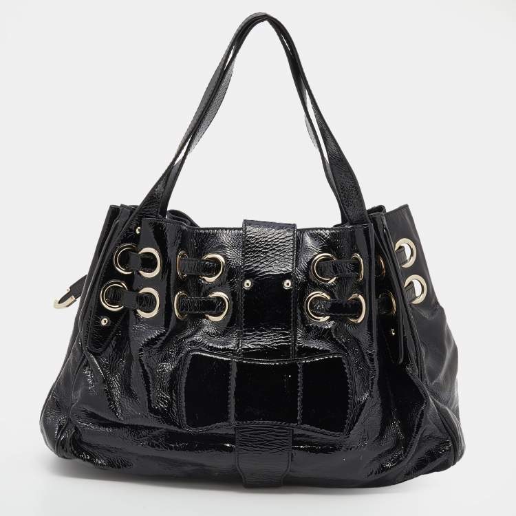 Pre Owned Jimmy Choo Black Crinkled Patent Leather Large Riki Tote Bag