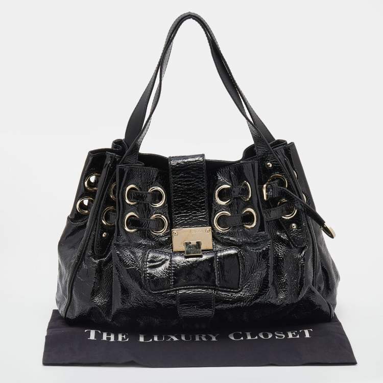 Pre Owned Jimmy Choo Black Crinkled Patent Leather Large Riki Tote Bag
