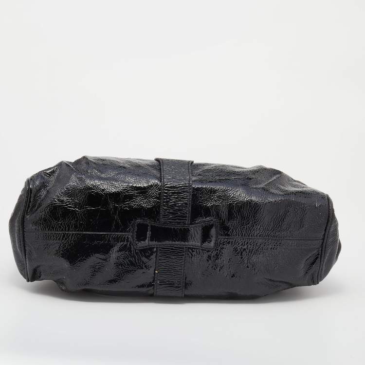 Pre Owned Jimmy Choo Black Crinkled Patent Leather Large Riki Tote Bag