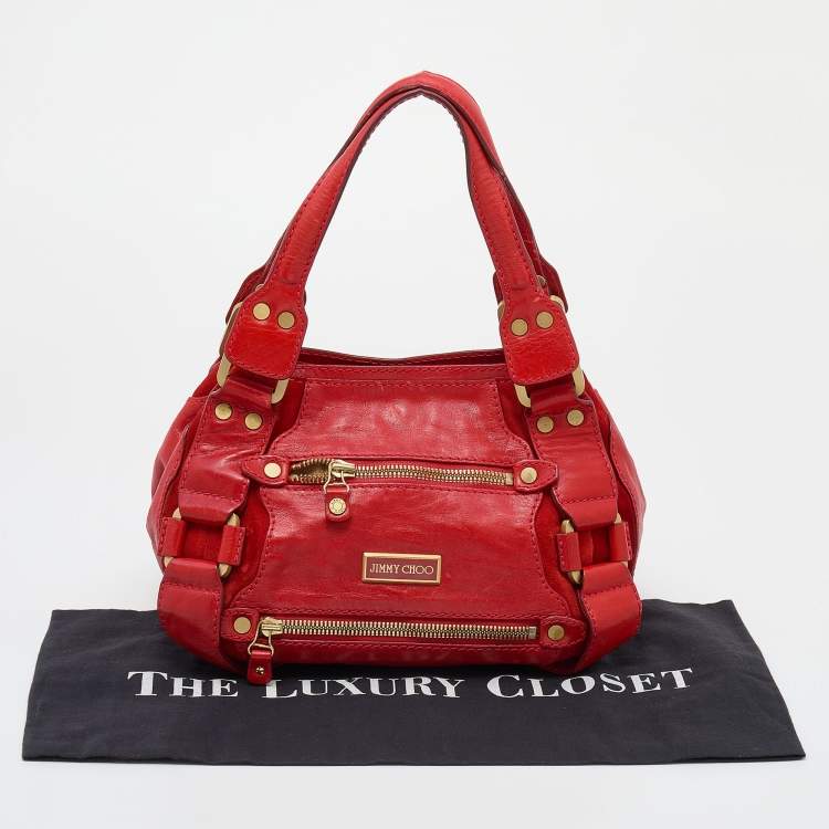 Pre Owned Jimmy Choo Red Leather and Suede Mahala Tote