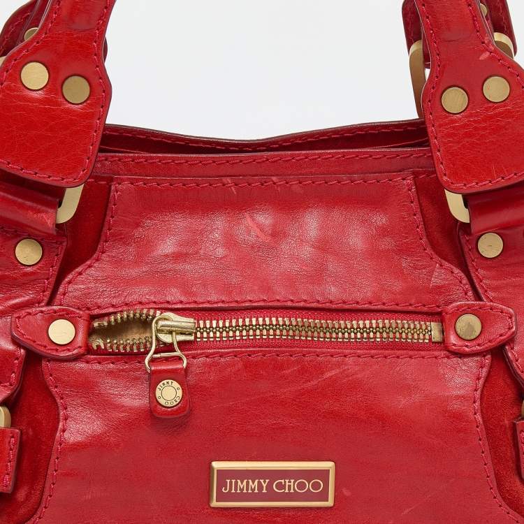Pre Owned Jimmy Choo Red Leather and Suede Mahala Tote