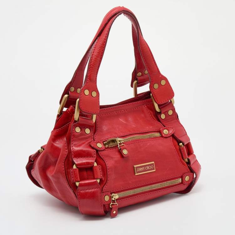 Pre Owned Jimmy Choo Red Leather and Suede Mahala Tote