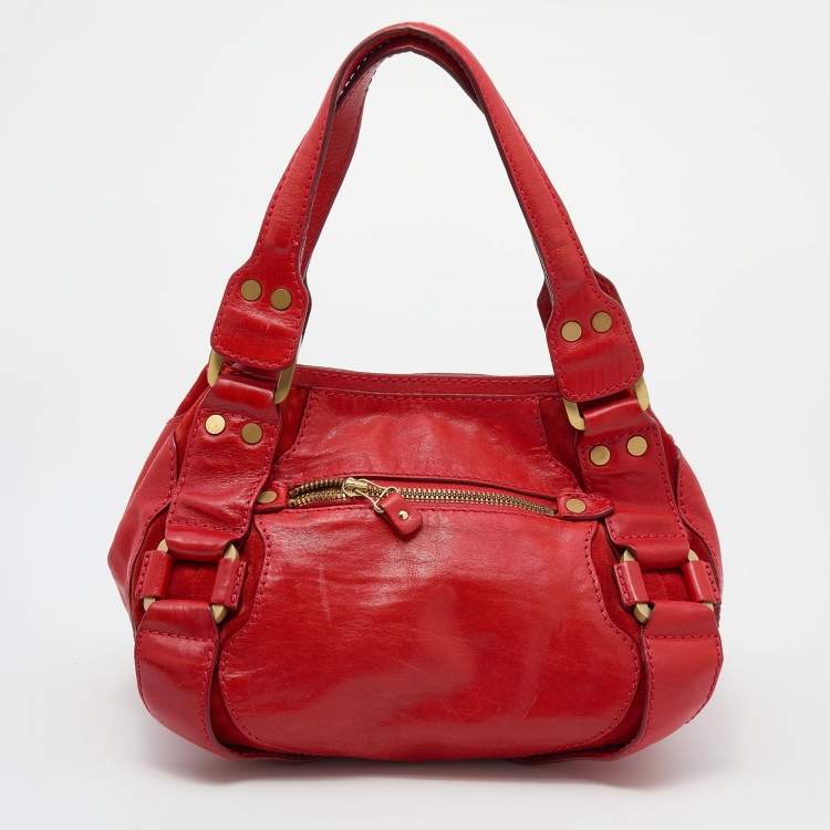 Pre Owned Jimmy Choo Red Leather and Suede Mahala Tote