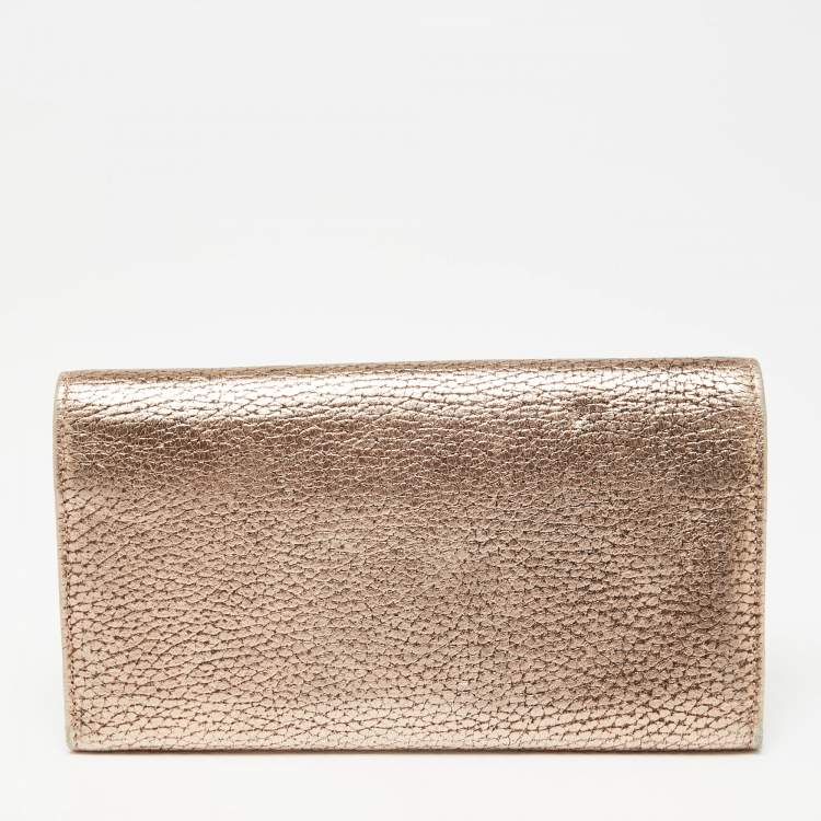Pre Owned Jimmy Choo Metallic Rose Gold Leather Flap Continental Wallet