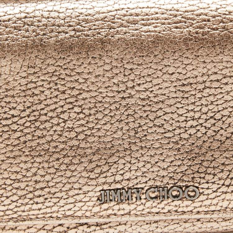Pre Owned Jimmy Choo Metallic Rose Gold Leather Flap Continental Wallet