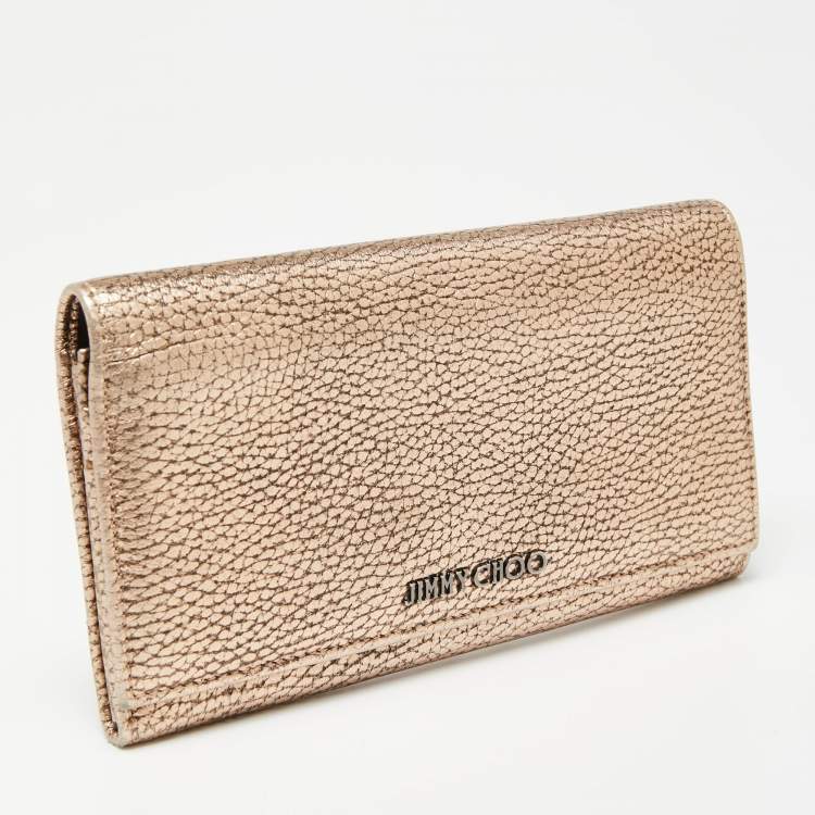 Pre Owned Jimmy Choo Metallic Rose Gold Leather Flap Continental Wallet