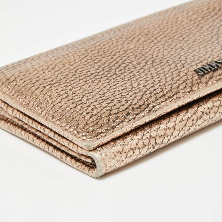 Pre Owned Jimmy Choo Metallic Rose Gold Leather Flap Continental Wallet