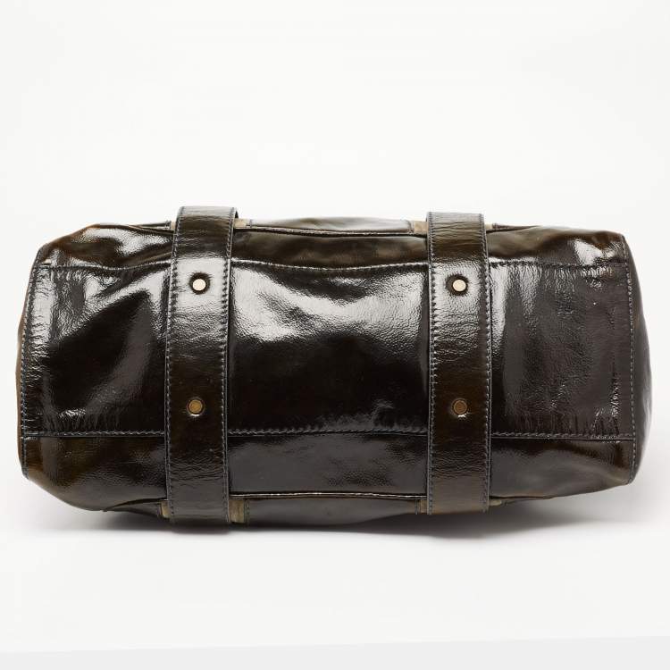 مملوكة مسبقًا Jimmy Choo Dark Brown/Green Patent Leather and Suede Malena Satchel