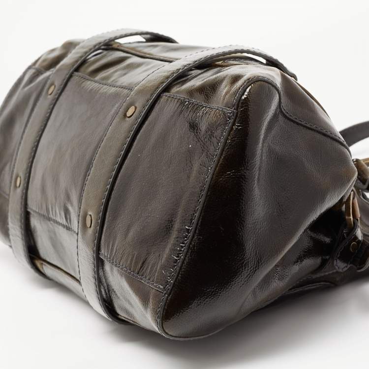 مملوكة مسبقًا Jimmy Choo Dark Brown/Green Patent Leather and Suede Malena Satchel