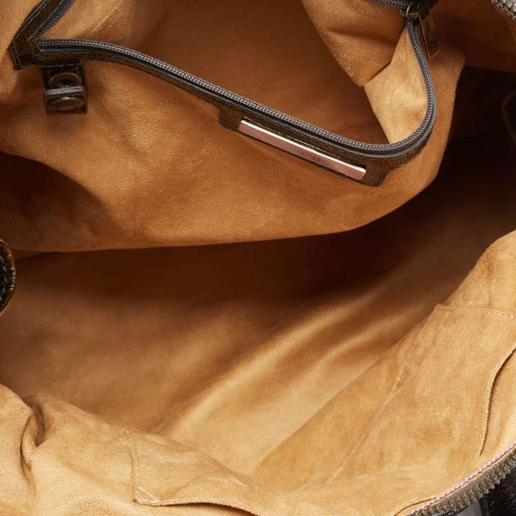 مملوكة مسبقًا Jimmy Choo Dark Brown/Green Patent Leather and Suede Malena Satchel