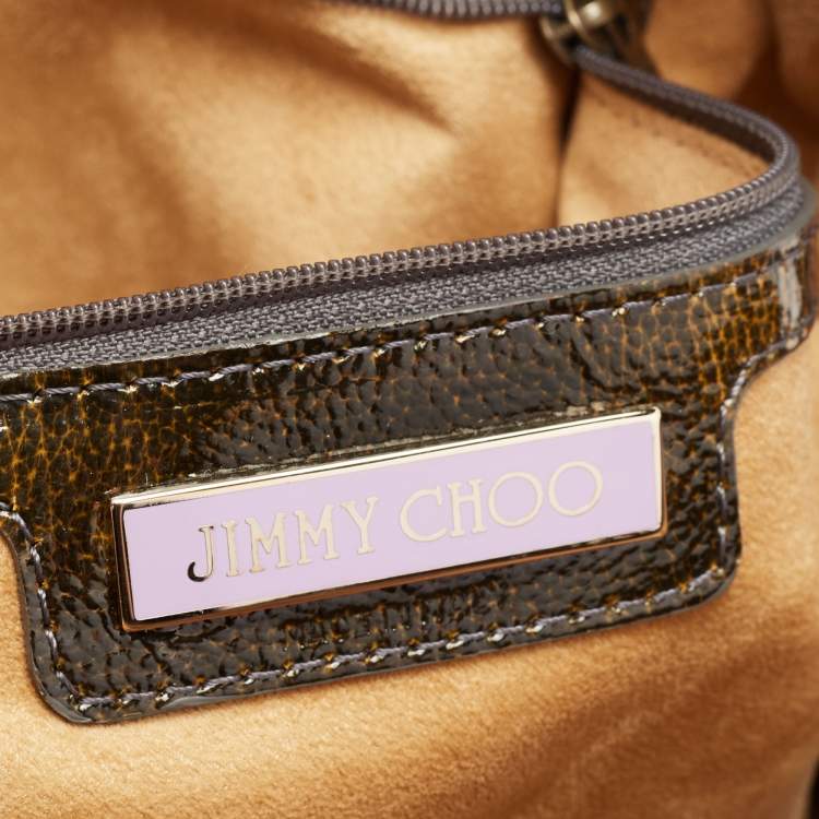 مملوكة مسبقًا Jimmy Choo Dark Brown/Green Patent Leather and Suede Malena Satchel