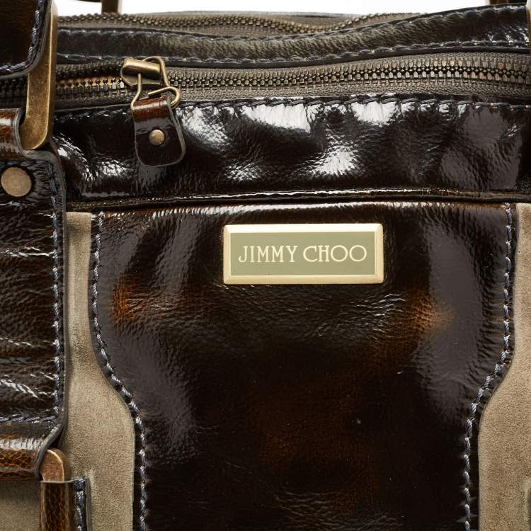 مملوكة مسبقًا Jimmy Choo Dark Brown/Green Patent Leather and Suede Malena Satchel