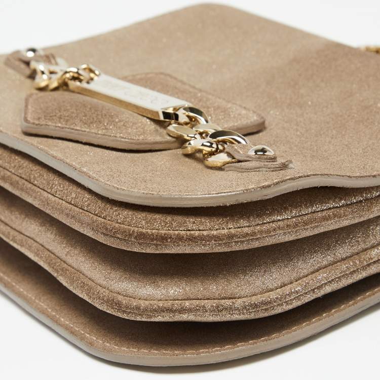 Pre Owned Jimmy Choo Metallic Suede Shadow Chain Bag